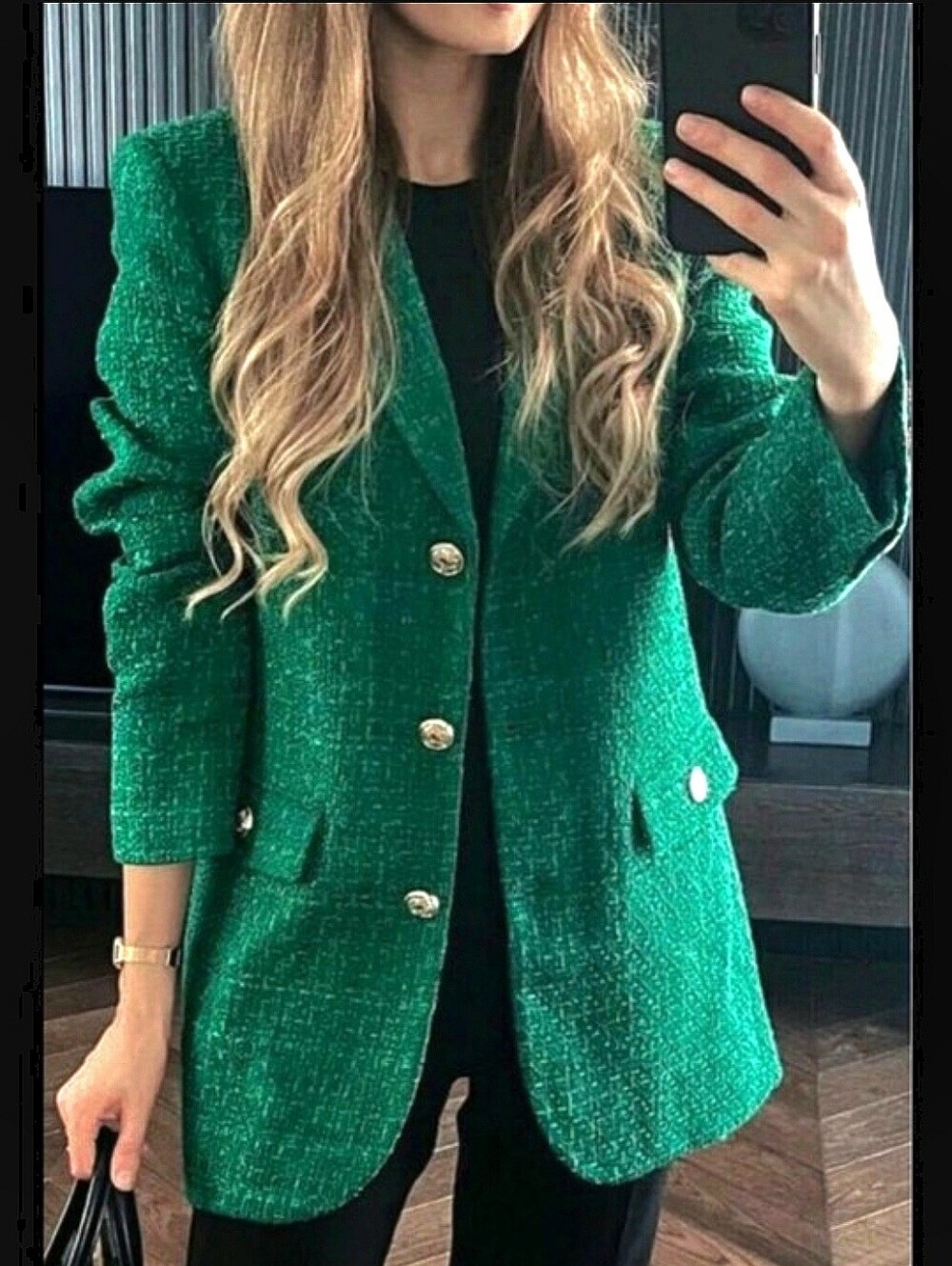 NWT ZARA Green Tweed Textured Blazer Size XS
